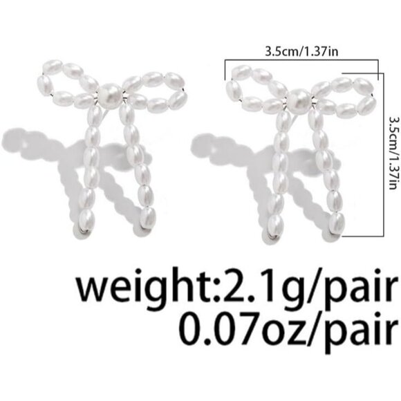 Women's White Earrings Long Tassel Chain Drop Earrings Trendy Small Bow Sparkly - Picture 6 of 6